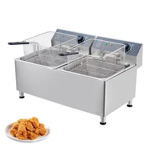 Powerful 1700W Deep Fryer, 11L Stainless Steel Countertop Model with Dual Baskets, Drain Valve and Separator Plate, Heavy Duty for Fried Chicken, Fries & Seafood-party gift