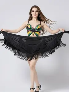 Dynamic Fringe Latin Dance Hip Scarf - Irregular Hem Tassel Wrap Skirt - Sexy One-Piece Practice Wear for Ballroom Dance Performance Training