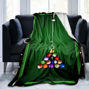 Billiard Pool Table Design Flannel Throw Blanket, Digital Print, Soft Warm Lightweight Fleece, Tear Resistant, Knitted Polyester, With All-Season Glam Style For Sofa, Bed, Travel, Office, Couch, Chair