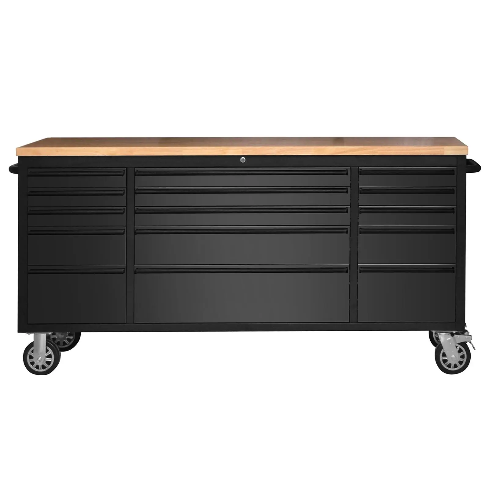 72-Inch Steel Rolling Tool Chest, Heavy Duty Mobile Storage Tool Box with 15-Drawer and Workbench, Lockable Rolling Tool Cabinet