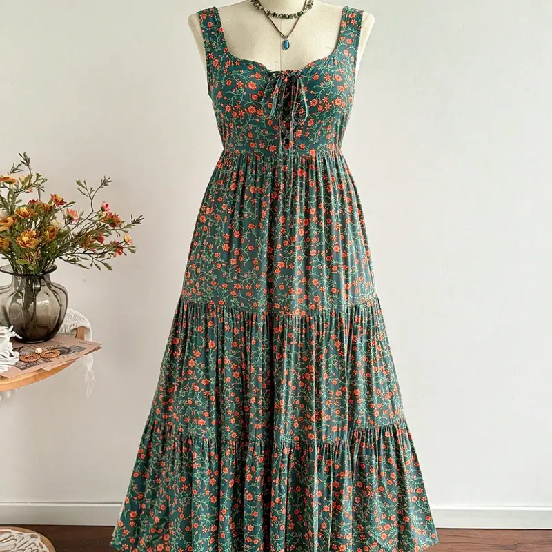 Plus Size Women's Boho Floral Print Sleeveless Halter Dress, Boho Printed Dress, Summer Vacation Daily Wear, Waist Cinch Design, Casual Style, Perfect for Outdoor Activities
