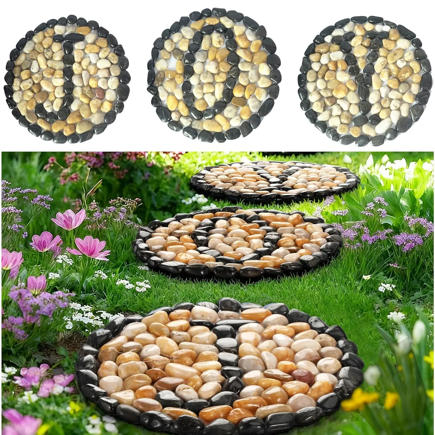 12in Large Outdoor Garden Stone for Patio, 3 count Pack Joy Design for Christmas Scene,Also for Building Design  the Front of House