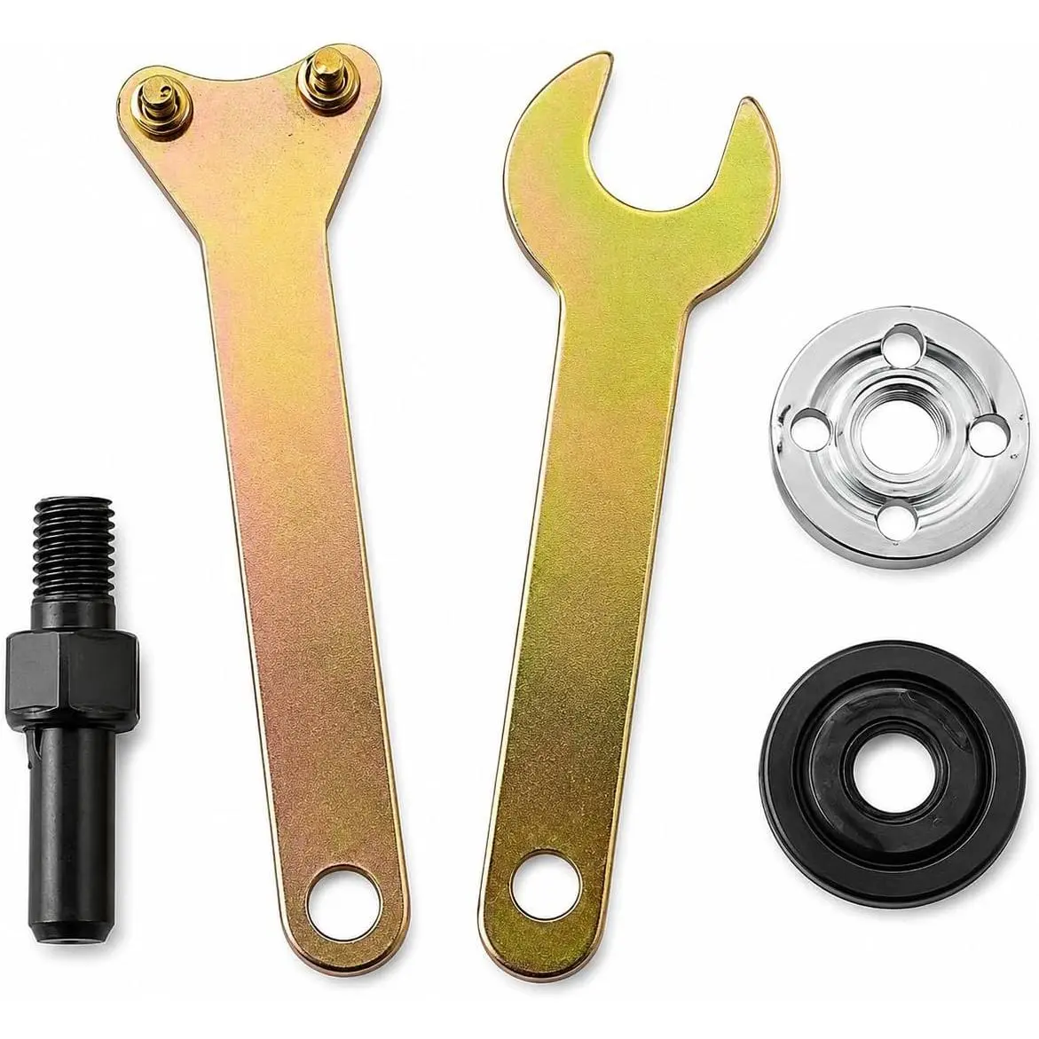 1 Set 5 in 1 Electric Drill to Angle  Adapter Kit, 10mm Mandrel Connecting Rod Converter with Wrench and Flange Set for Power Tools