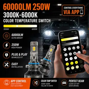 2PCS Bluetooth App Controlled LED Headlight Bulbs, 3000K-6000K Adjustable White Yellow Light, High Brightness Plug and Play Car Lights for H11 H7 H4 9005 9006 H1, High Low Beam Fog Lights, 360 Adjustable Replacement Kit for Car Truck SUV