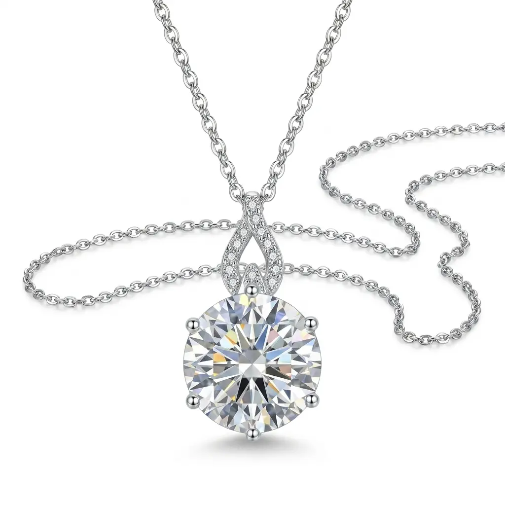 Sparkling ZIIYONG 6-Prong Moissanite Solitaire Necklace for Her 925 Silver Anniversary Gift