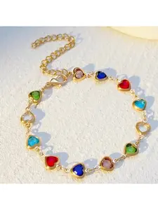 Elegant & Sweet Necklaces and Bracelets for Women for Parties | Versatile Trendy Light Luxury Jewelry Set with Colorful Heart-shaped Zircon Bangles & Clavicle Chains, Necklaces with Gold-rim Bezel Setting Design for Daily Wear or Gifting to Ladies