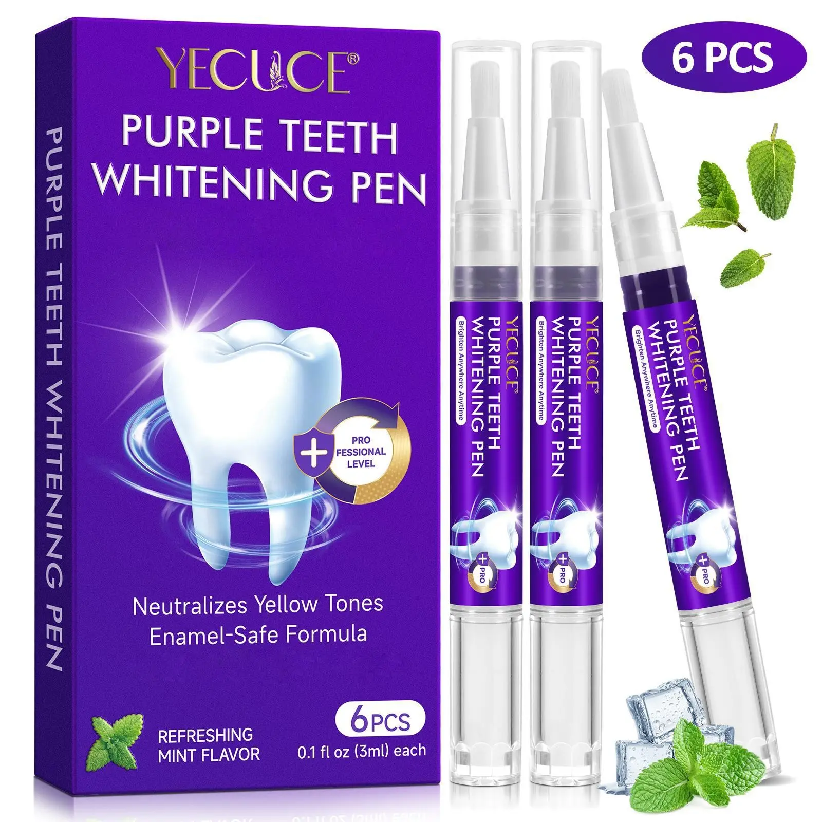 Yecuce Mint Toothbrushes 6-Pack, Low Sensitivity Formula, Stain Removal, Teeth Whitening, Professional Dental Care
