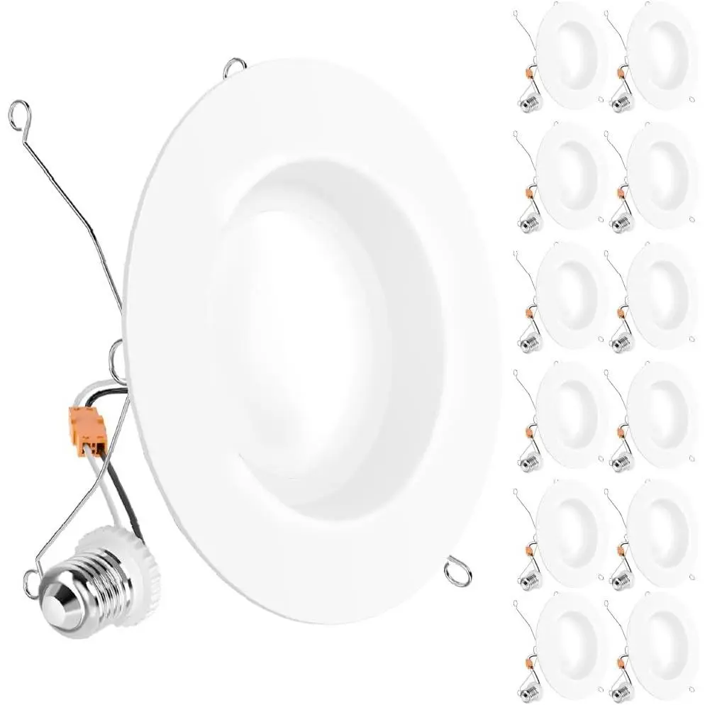 12 Pack 6 Inch LED Can Lights, Retrofit Recessed Lighting, Smooth Trim, 965 LM, 13W (75W Equivalent), 5000K Daylight, Dimmable, Damp Rated UL