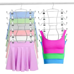 2 Pack 6 Tier Pants Hangers Saving, Skirt Hangers Closet Organizers and with Clips Holds 24 Skirts/Pants/Jeans/Shorts/Lingeries, Foldable,for Dorm Room Déco