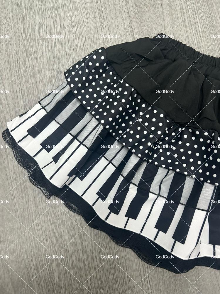 Spring Black White Spliced Women Short Skirt 2025 Y2k Slim Design Harajuku Mini Skirt Female Empire Korea Style Chic Piano Skirt