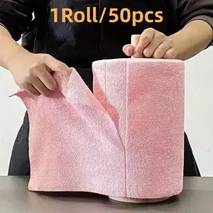 1 Roll 50pcs Reusable Microfiber Cleaning Cloths, Hand Tearable Absorbent Kitchen Towels, Multi-Use Durable Cloth for Home Cleanliness