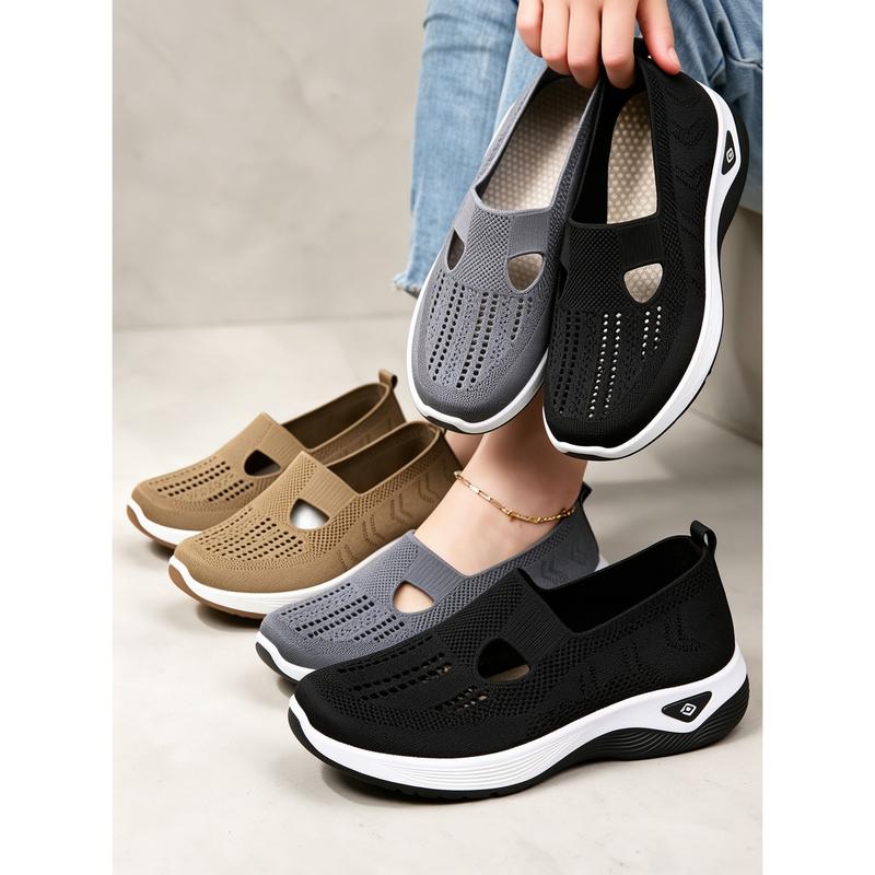 Women's Mesh Slip-On Flyknit Sneakers - Breathable Casual Walking Shoes with Wide Toe Box, Lightweight Cushioned Sole, Comfort Footwear for Daily Work, Fall Outings