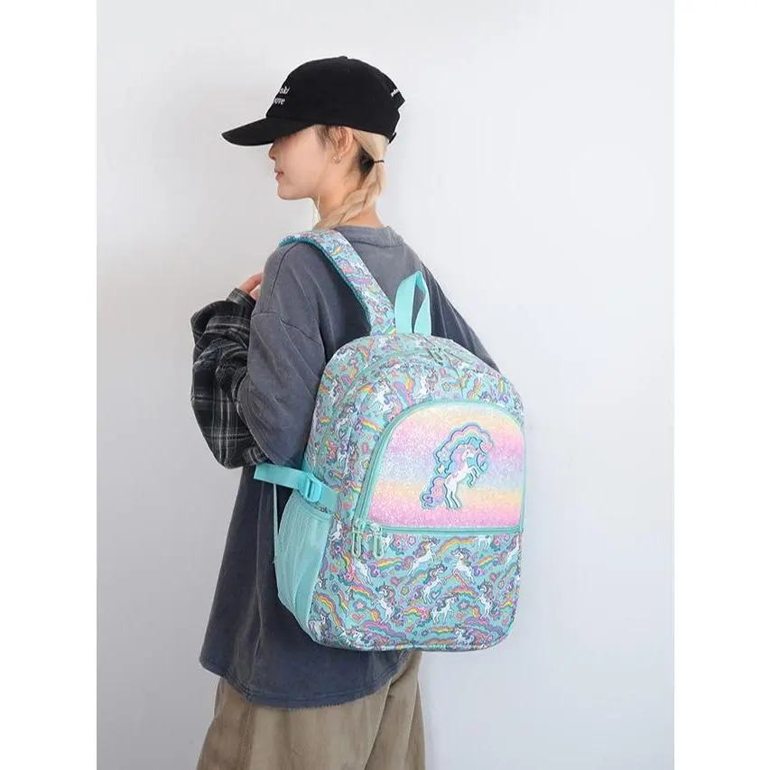 Rainbow Unicorn 3-Piece Backpack Set, Multi-Pocket Large Capacity Lightweight Multifunctional Student Backpack
