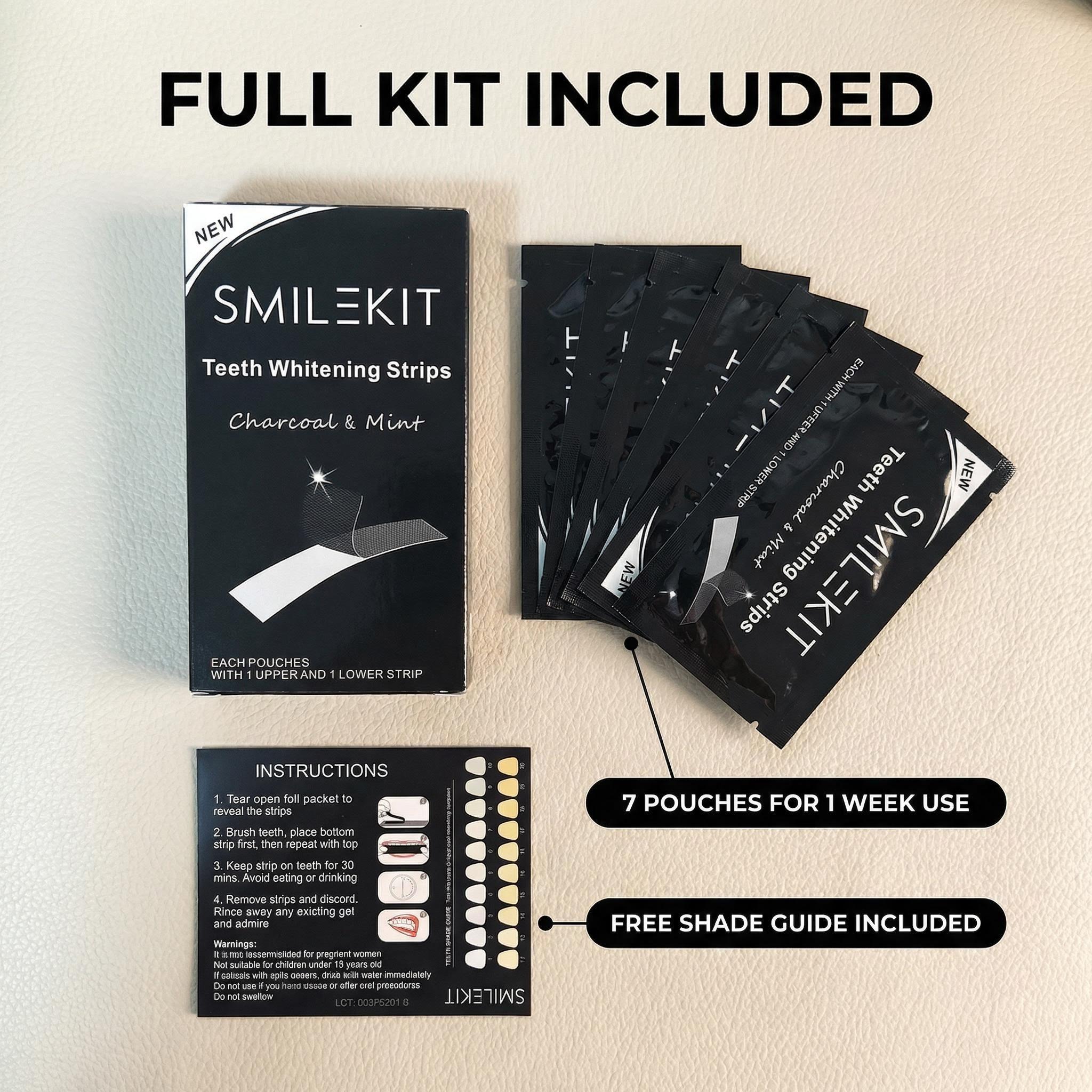 ChangYang   Black Teeth Whitening Strips, 14 Strips Pack, Deep Whitening, No Residue, Enamel Safe, Black Mini Case, Fresh Breath