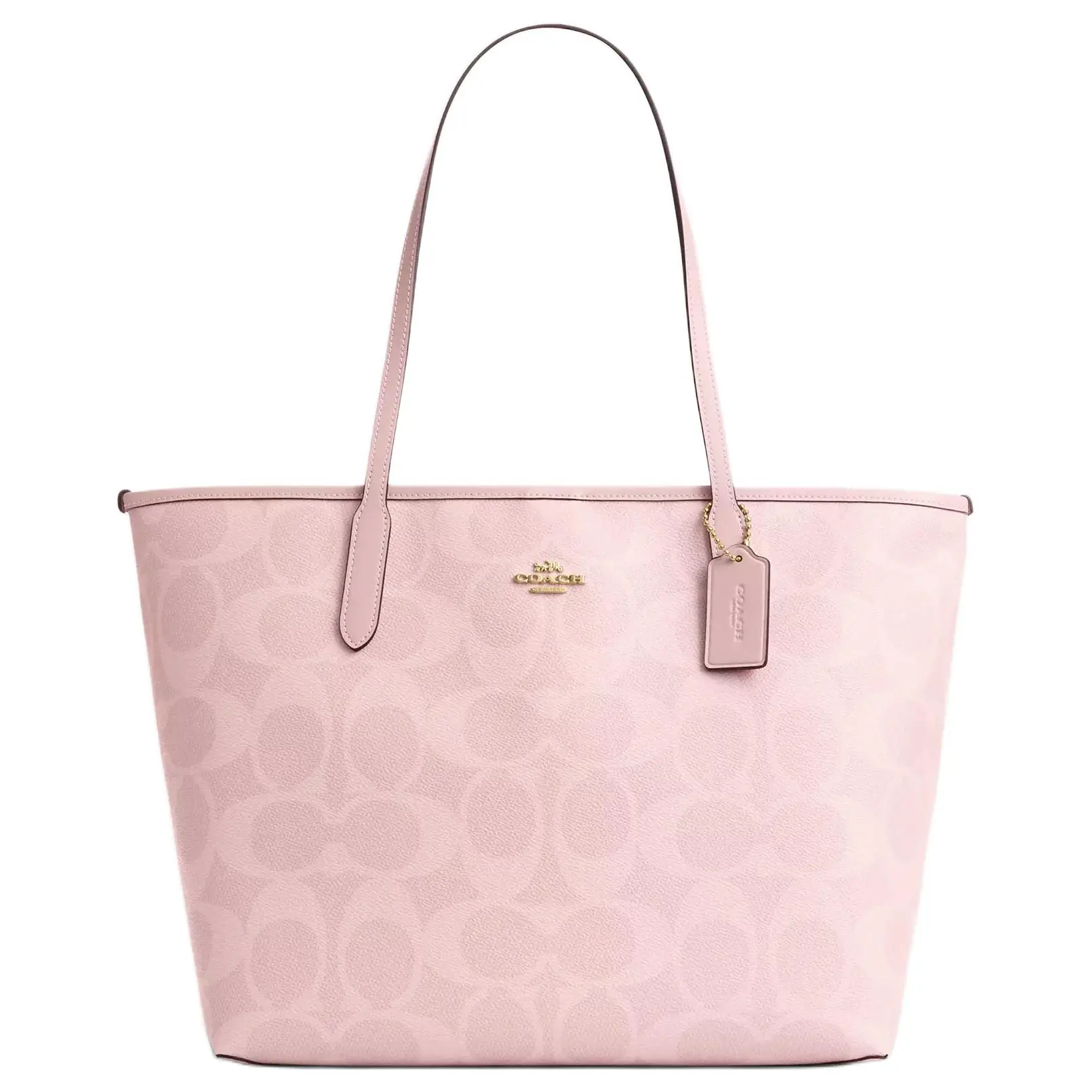 COACH City 33 Classic Logo Tote Bag for Women – Faux Leather, Oversized Shoulder Bag in Blush Pink
