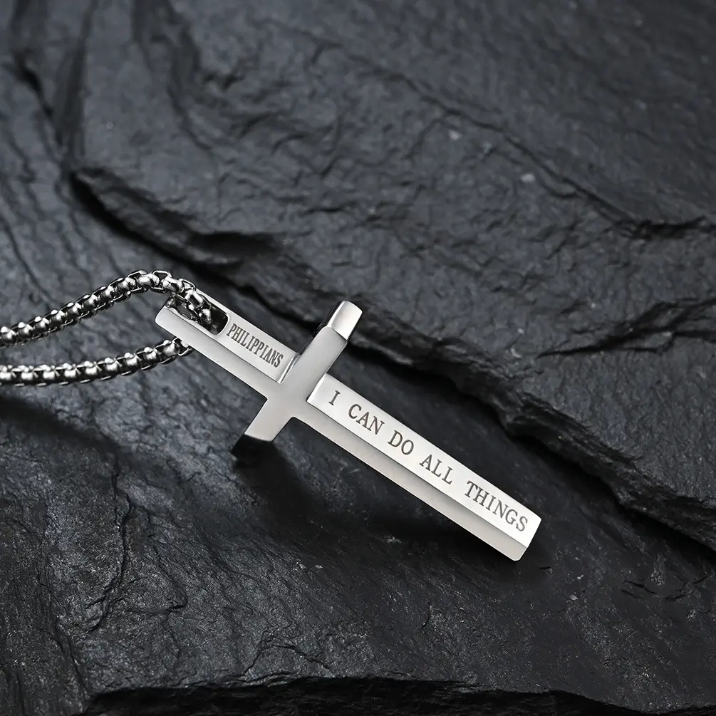Inspirational Bible Verse Cross Pendant Necklace for Men Women, Stainless Steel Philippians 4:13 "I Can Do All Things" Chain, Waterproof Christian Religious Jewelry Gifts