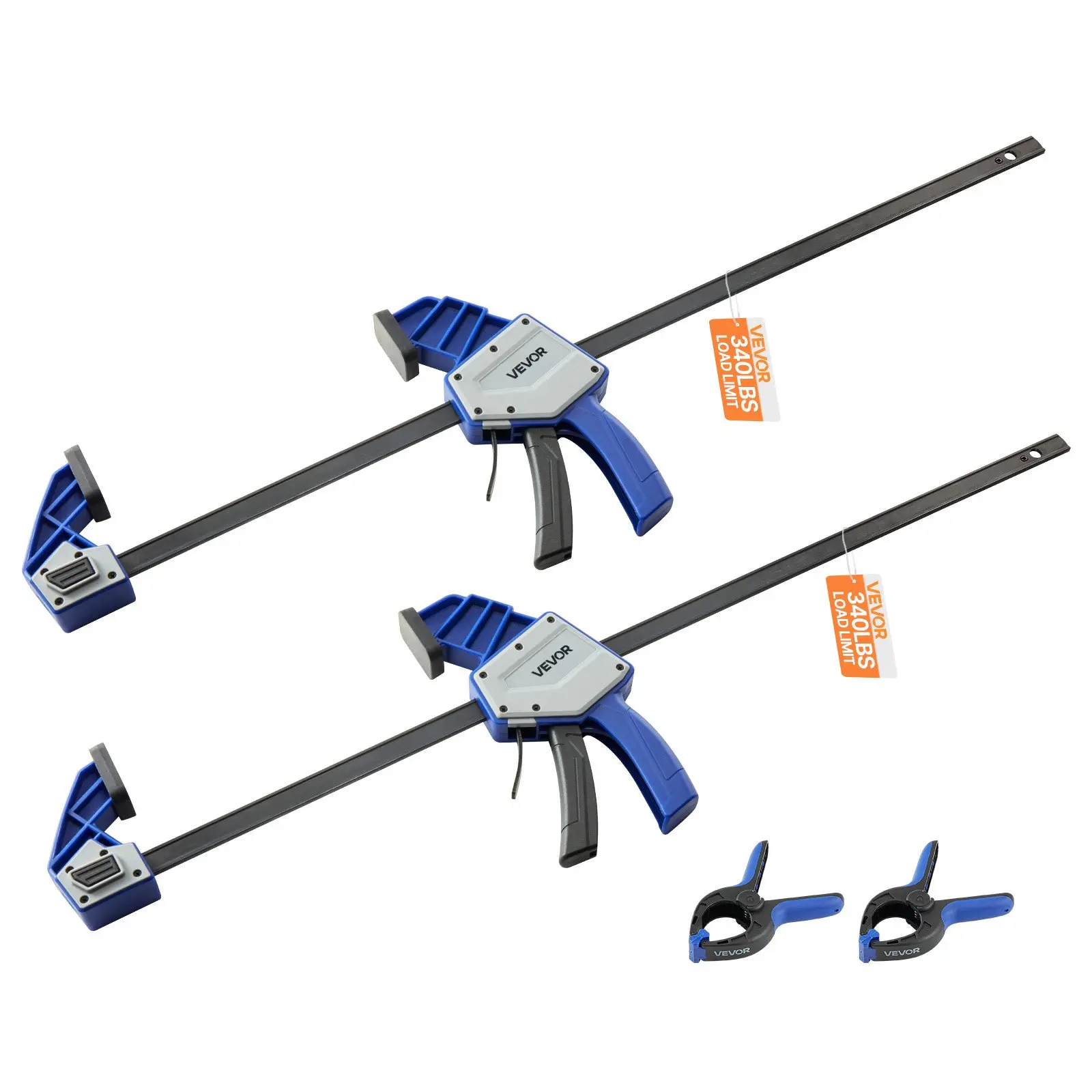 VEVOR Bar Clamps for Woodworking, 2-Pack 24 inch One-Handed Clamp/Spreader, Quick-Grip F-Clamp with 340 lbs Load Limit, Premium Plastic and Carbon Steel, for Woodworking Metal working, Blue+ Black