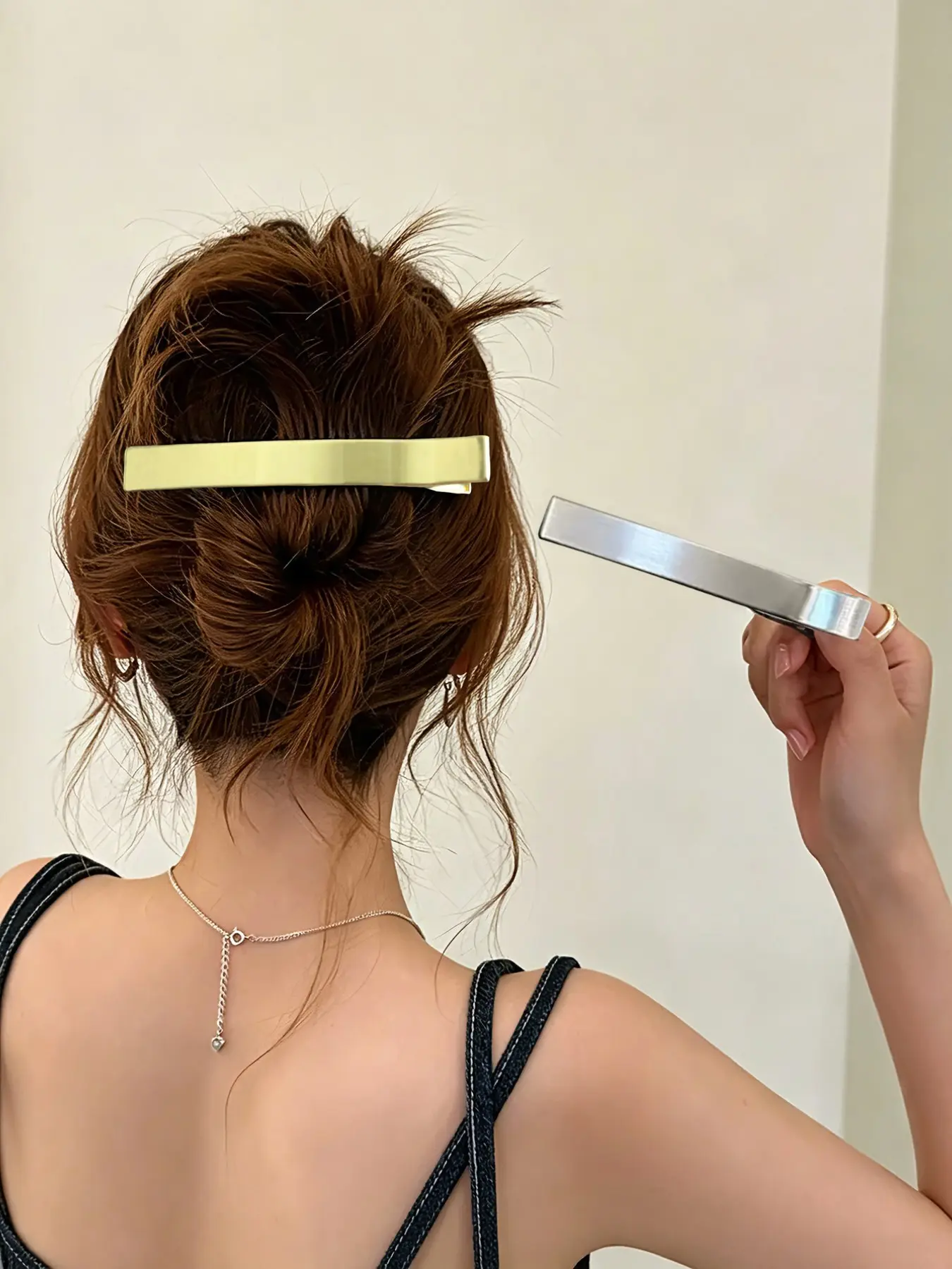 2pcs Simple Glossy Metal Hair Clips, High-End Versatile Back-Of-Head Teeth Anti-Slip Hair Clips, Elegant Hair Accessories