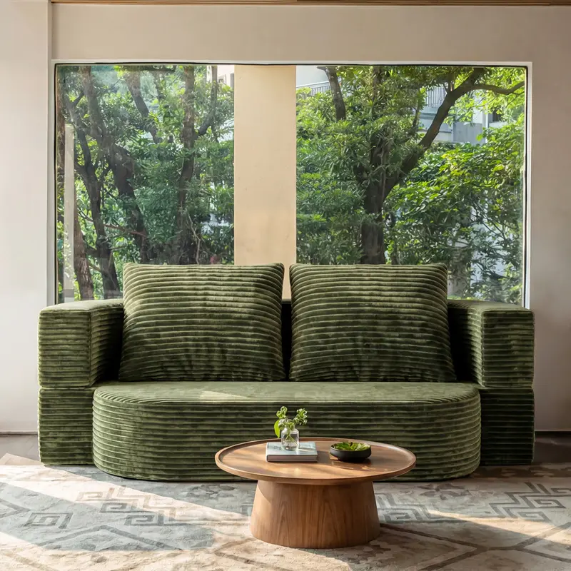 78.7" Convertible Sofa Bed, Green Corduroy Futon Sleeper Couch with Folding Floor Sofa Design, 2-in-1 Lounge Sofa to Full Size Guest Bed, No Assembly Required Furniture for Living Room Apartment Bedroom Office and Small Space