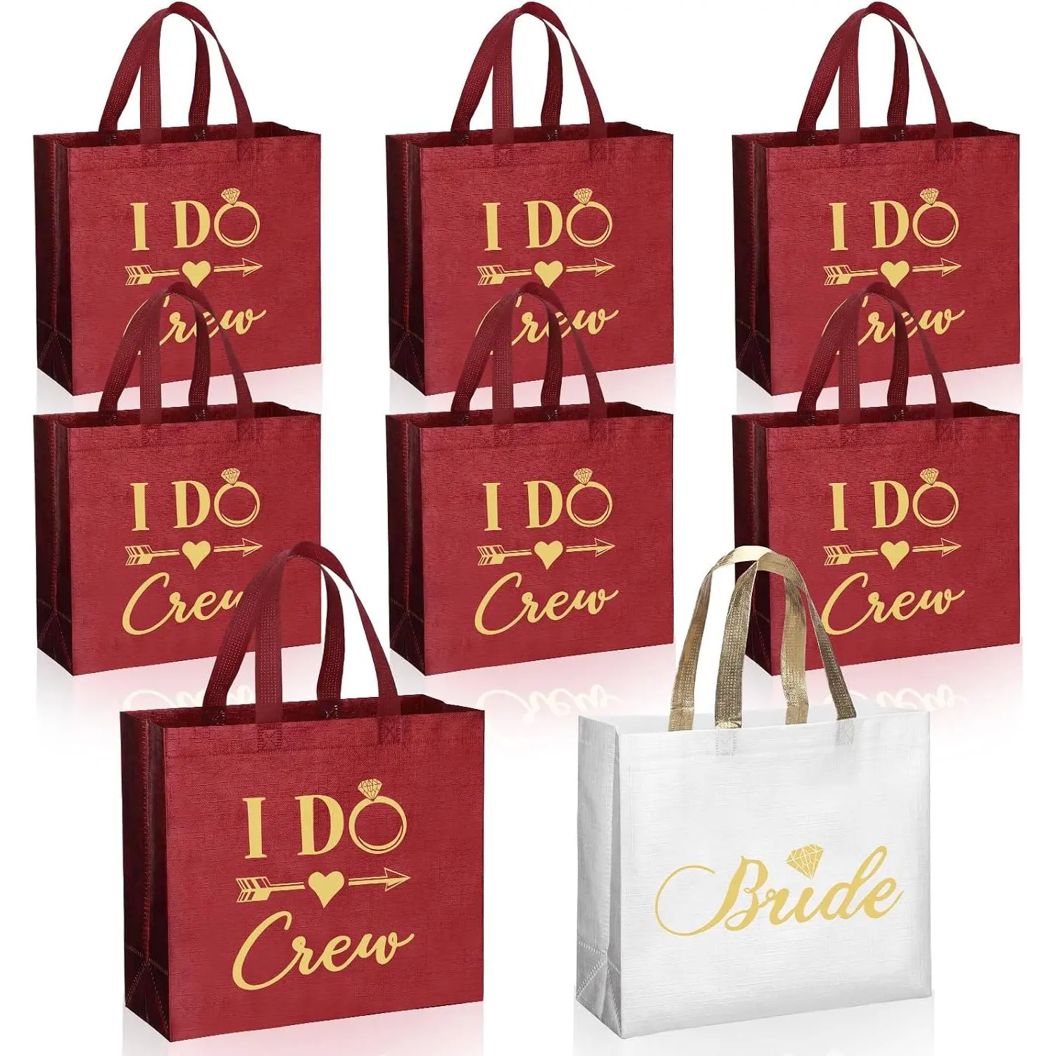 8 count Bridesmaid  Bags Bulk, I Do Crew Bride Bag 7 Burgundy Bridesmaid 1 White Bride Non-woven Bags for Wedding Bachelorette Bridal Shower Party Favors
