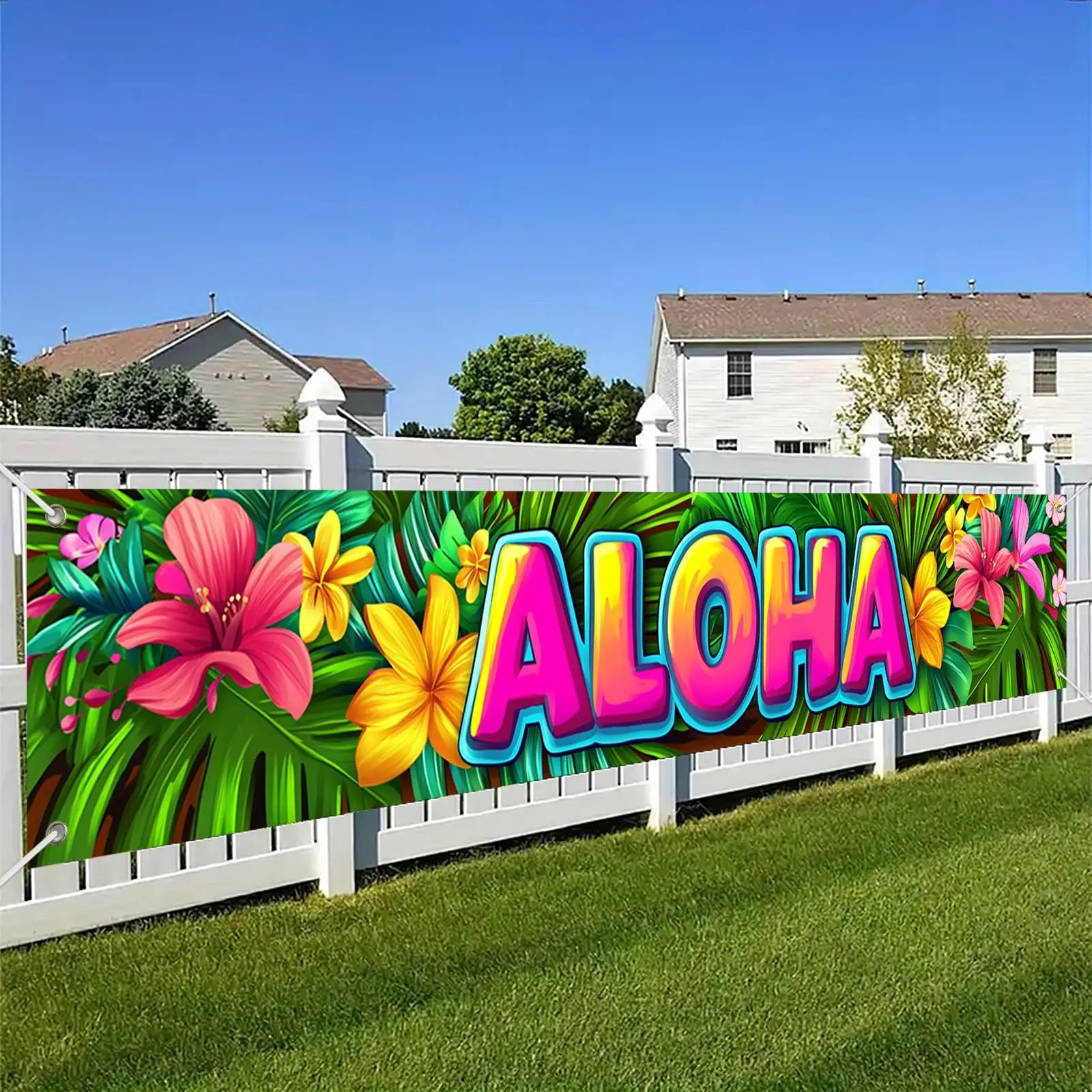 Hawaiian Style Fence Banner, Aloha Courtyard Sign, Tropical Garden Banner, Luau Party Decor, Summer Beach Fence Decoration, Island Theme Outdoor Banner, Party Decorations Banners
