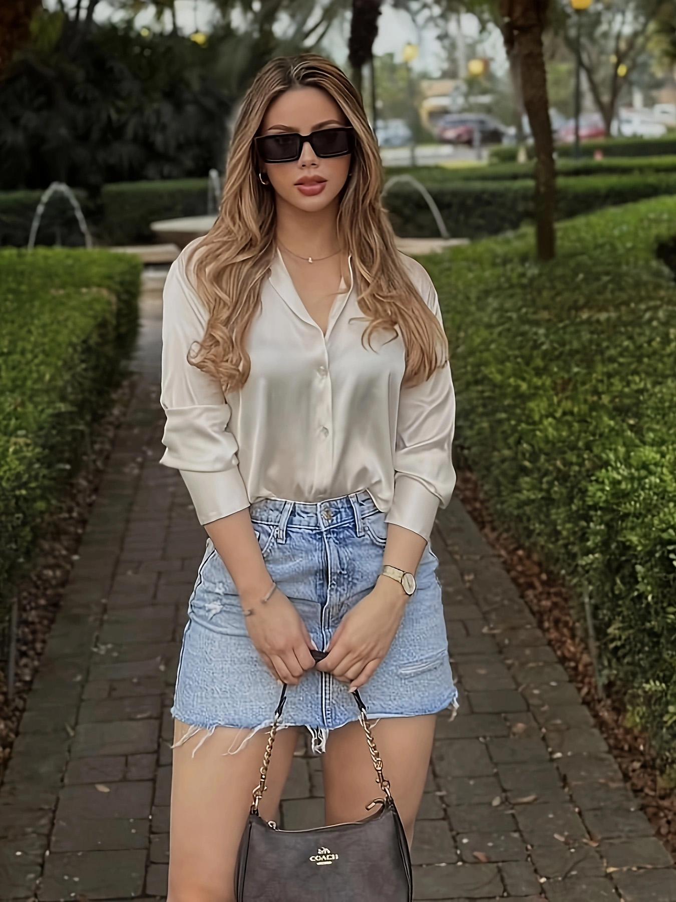 Women's Denim Skirt, Fashion Casual Elegant Ripped Skirt for Daily Outdoor Wear, Ladies Bottoms for Summer