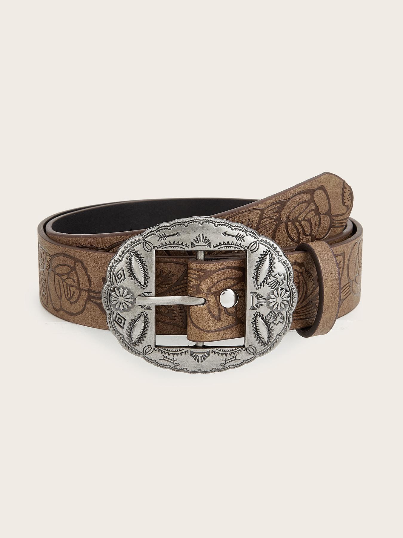 Simple Rectangle Metal Buckle Belt Vintage Printed Brown PU Leather Waistband Unisex Jeans Pants Decoration Belt Trendy Belt Pu Leather Belts Fashion Vintage Belts