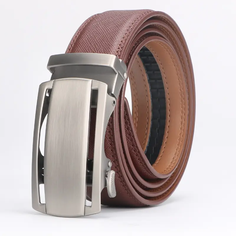 Men's Automatic Ratchet Leather Belt - Brown, 115cm, 1-Piece Stylish Casual Fashion Accessory for Pants Waistbands