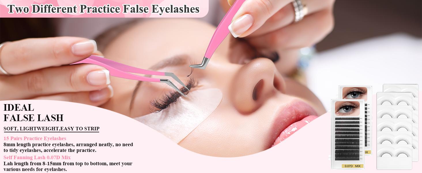 Lashes Kit for Eyelash Extension Beginner Lash Tech Starter Kit with Eye Lash Mannequin Head, Professional Eyelash Extension Kit with Lash Fan, Extension Glue and Eyelash Remover for Practice