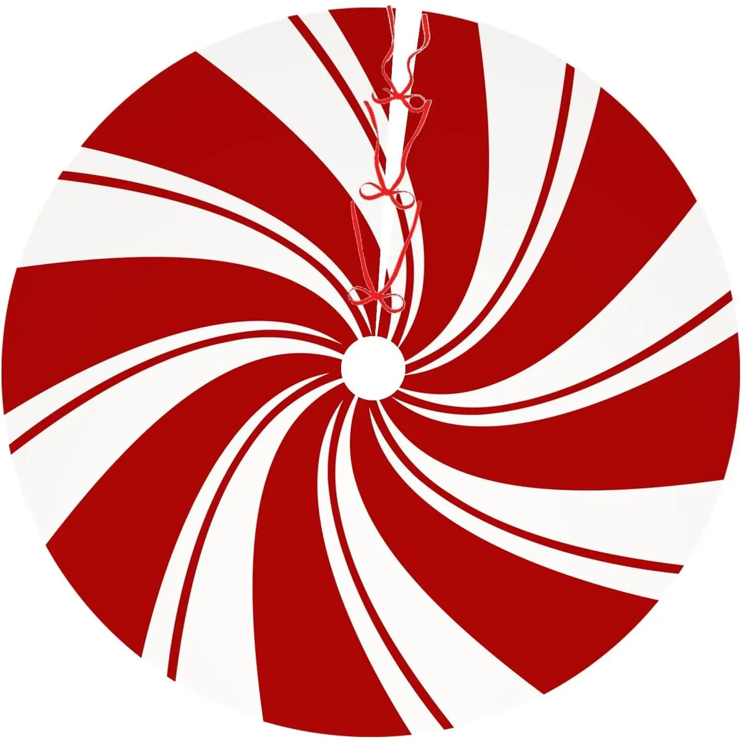 48 Inch Red Swirl Christmas Tree Skirt Sweet Candy Cane Red and White Ornaments Home Party Decoration
