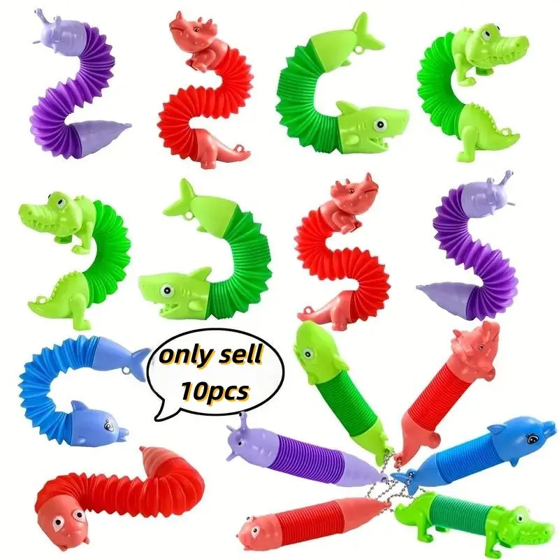 10pcs Mini Sensory Fidget Keychain, Portable Keychain, Keyrings for Keys, Key Accessories, Keychain Set, Sensory Tubes Keychains, Pop Tubes Keychain Pendant for Kids & Adults, Party Favors, Easter, Christmas, Halloween Gifts, Classroom Prizes