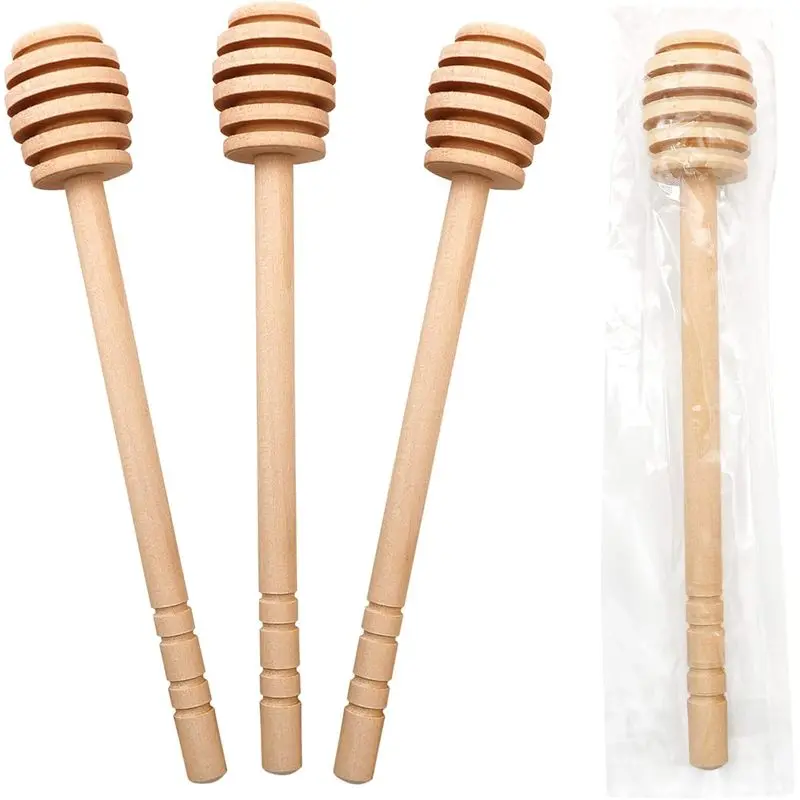 Wooden Honey Dipper Stick 6 Inch Individually Wrapped Honey Stirrer Stick,Honeycomb Sticks,Honey Wand for Honey Jar Dispense Drizzle Honey and Wedding Party Favors Gift.