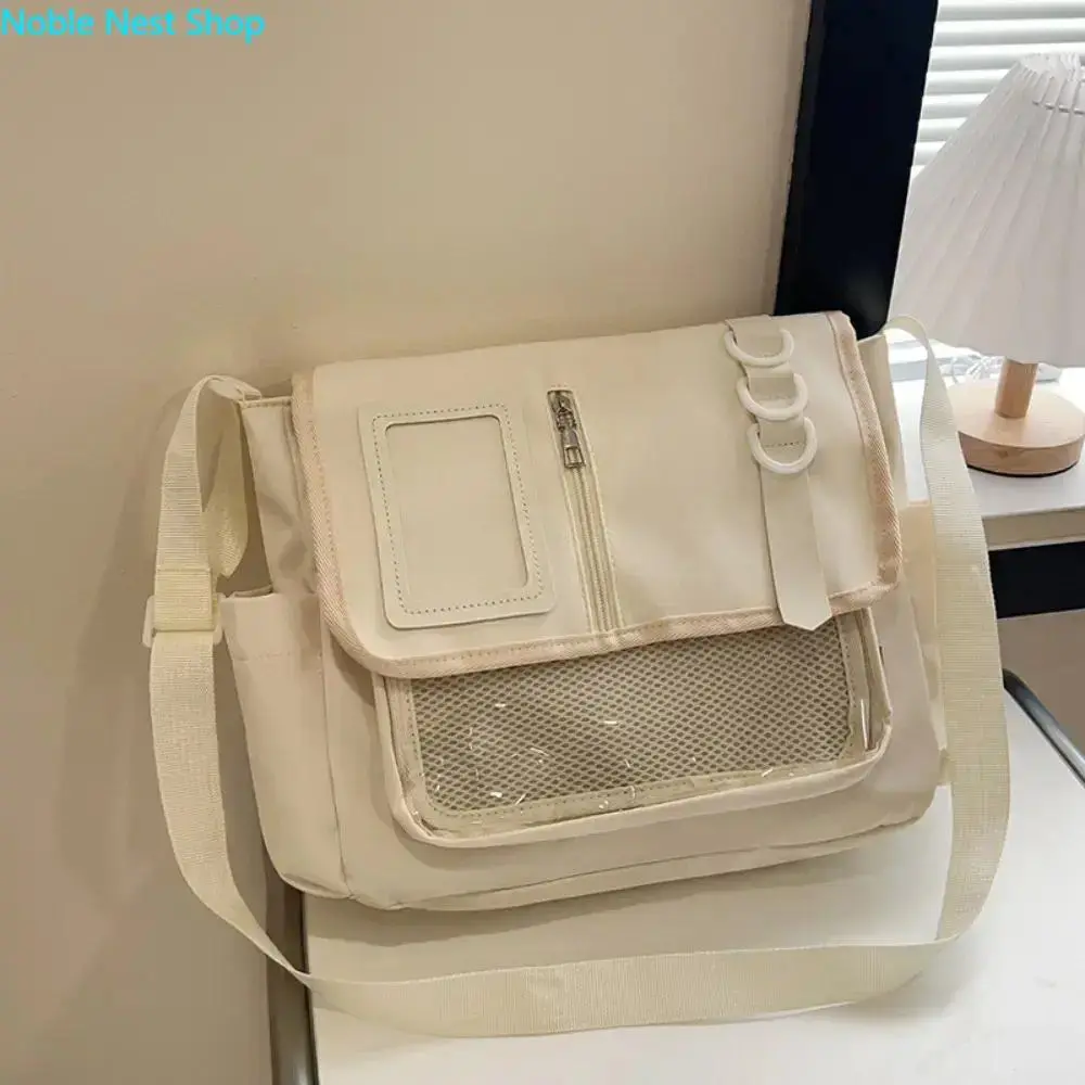 Oxford Fabric Ita Crossbody Messenger Bag for Women, Clear PVC Display Window Large Capacity Multi Pocket Adjustable Shoulder Bag Daily Travel