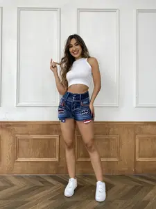 Women's Star & Striped Pattern Button Fly Denim Shorts, Casual Fashion Shorts for Daily Wear, Ladies Bottoms for Summer, Frayed Hem Shorts