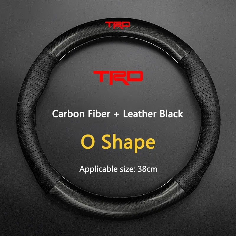 38cm High Quality Car Autos Anti-Slip Steering Wheel Cover Carbon Fiber Leather Booster Cover For TRD Toyota Corolla Fortuner Sequoia Auris Avensis YARIS Vios Celica 86 Rav4 4Runner C-HR Accessories
