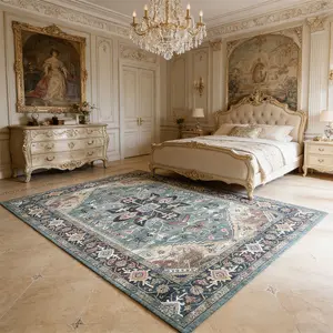 Crystal Velvet Soft Comfort Home Rug, Persian Style Vintage Pattern, Festive Indoor Outdoor Decor, Suitable for Hallway, Living Room, Bedroom
