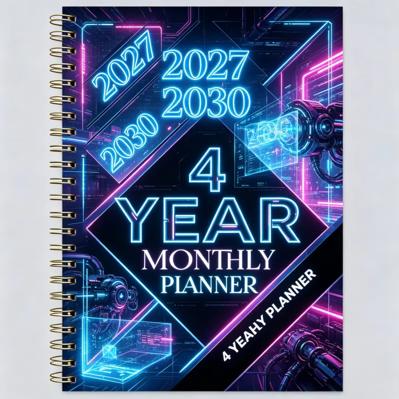 2027-2030 Monthly Planner/Calendar - January 2027 to December 2030, 4-Year Monthly Planning Schedule Book, Futuristic Colorful Theme Cover Design Notebook, Yearly Calendar Planning, Monthly Tabs, 48-Month Calendar, 5.5 x 8.3 Inches Thick Paper, Flexible C