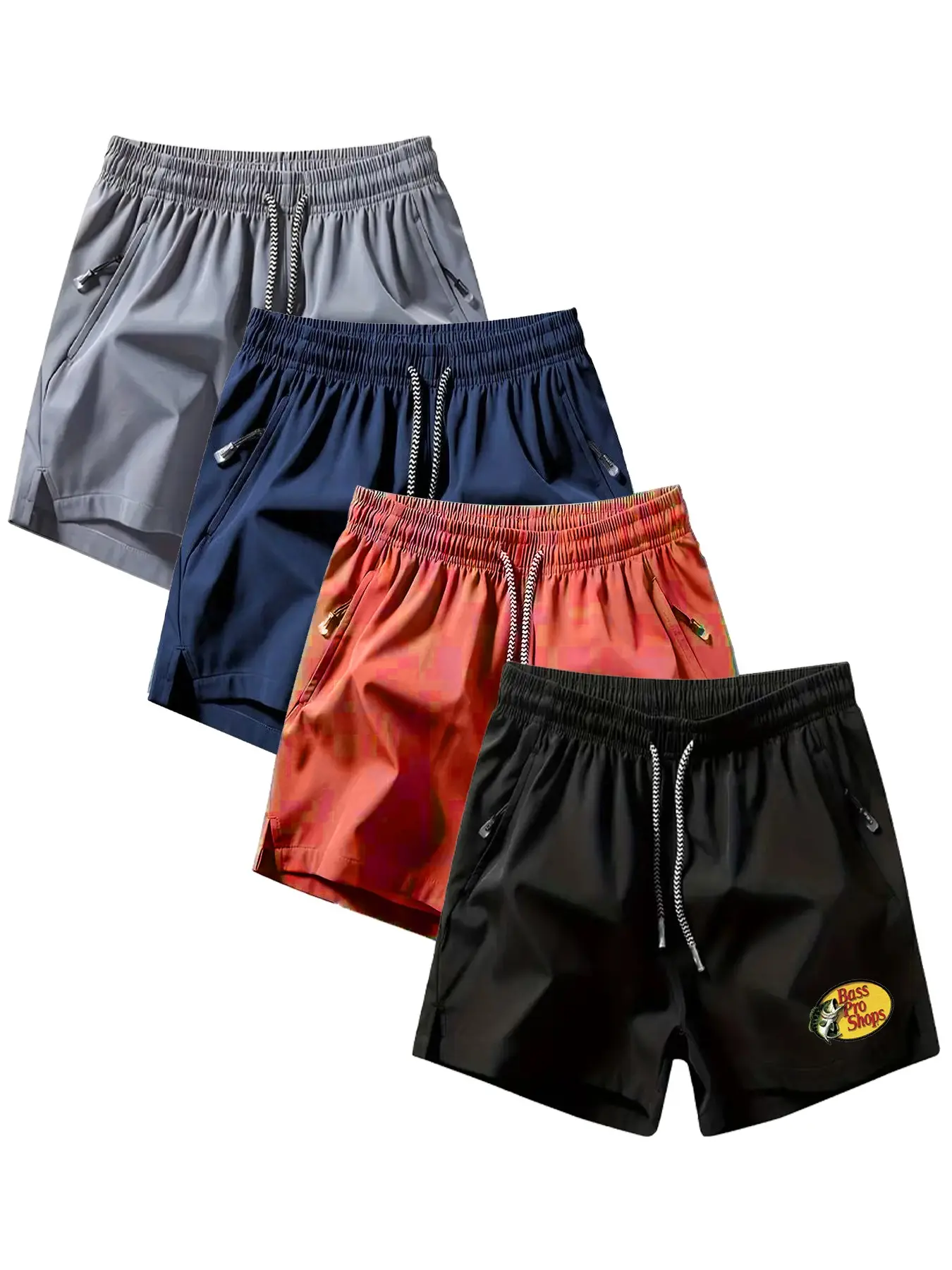 Summer Fishing Print Quick-Dry Sport Shorts for Men, Drawstring Zipper Pockets, Outdoor Fitness Running Beach Vacation Home Commute