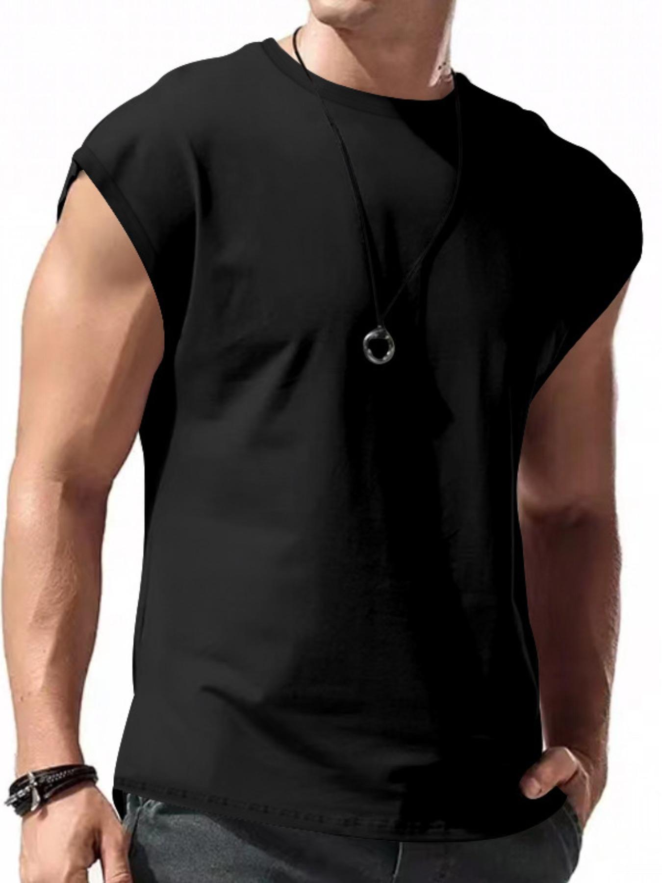 Men's Solid Round Neck Raglan Sleeve Tank Top, Loose Casual Soft Fit Breathable Crewneck Sleeveless Top for Summer, Men's Clothes for Daily Wear, Tshirt