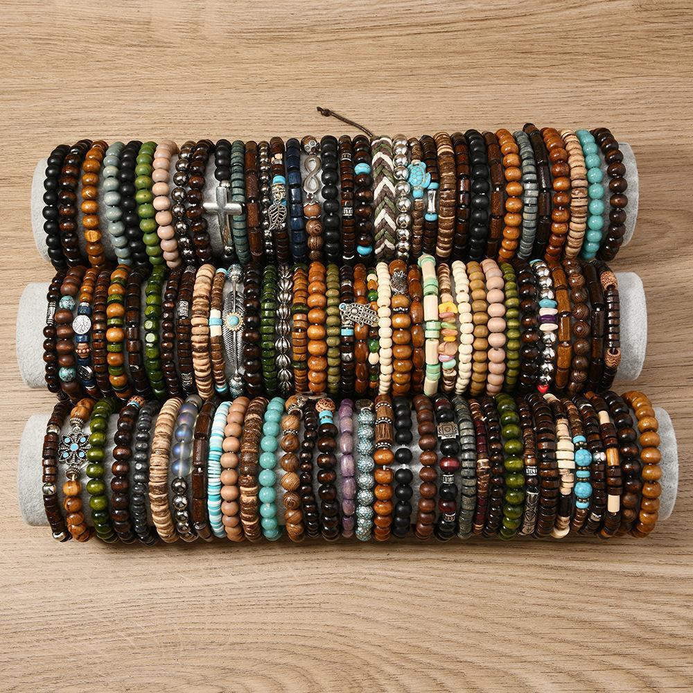 Random 36/41/72 Pcs Vintage Bohemian Style Beaded Bracelets Set - Handmade with Elastic String, Coconut Shell & Wooden Beads, Stylish Women's Retro Jewelry, Perfect for Daily Wear & Holiday Gifting