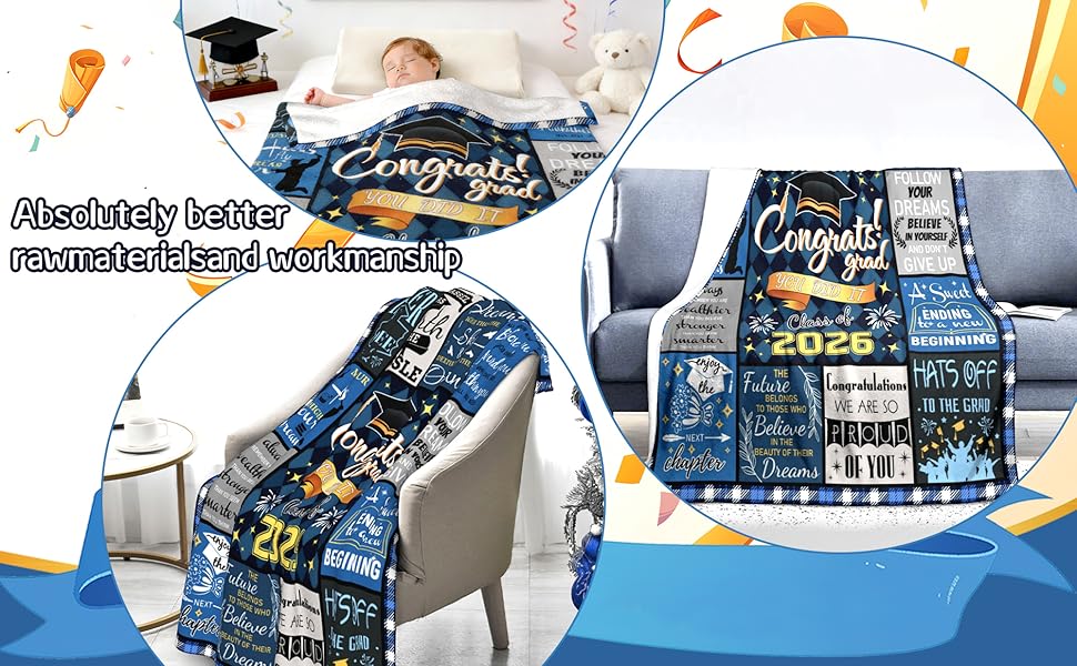 2026 Graduation Blanket for Her Him, Class of 2026 Graduation Gifts, High School Gift for Son Daughter, PHD College/Masters Souvenir Inspirational Quote Graduation Blankets for Women Men