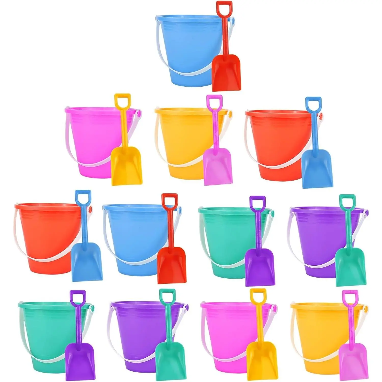 12 Pack 5'' Inch Sand Beach Buckets Pail with Beach Shovels, Water Buckets for Beach Fun, Great Summer Party Accessory