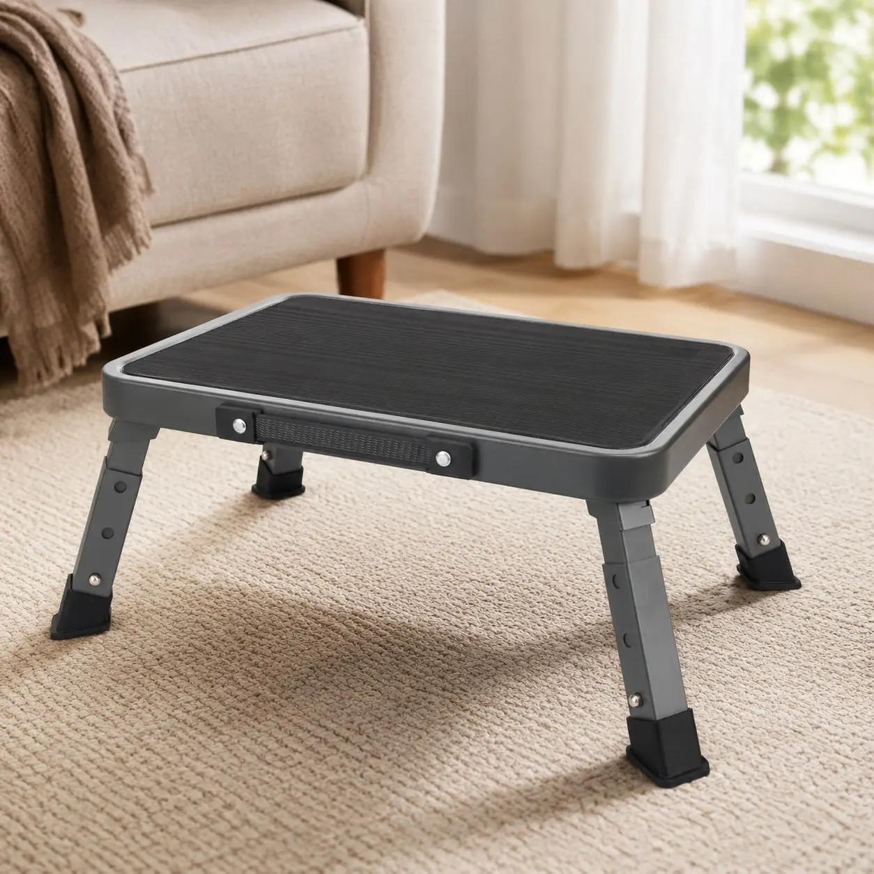 Folding Step Stool, Adjustable Step Stool with Non-Slip Platform, 330 Lbs Capacity, Step Ladder for Adults in Kitchen, Bathroom, RV, Camping, Office, BlackGift