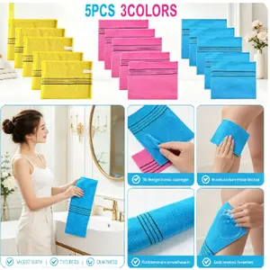 5Pcs Korean Style Coarse-Grain Exfoliating Gloves 5 Pack, Reusable Body Scrub Mitt for Shower & Skin Exfoliation