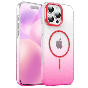 iPhone 17/16/15/14/13/12/11 Pro/promax Gold Drill Glitter Gradient Magnetic Case, Magsafe Wireless Charging, Full Protection Transparent Cover