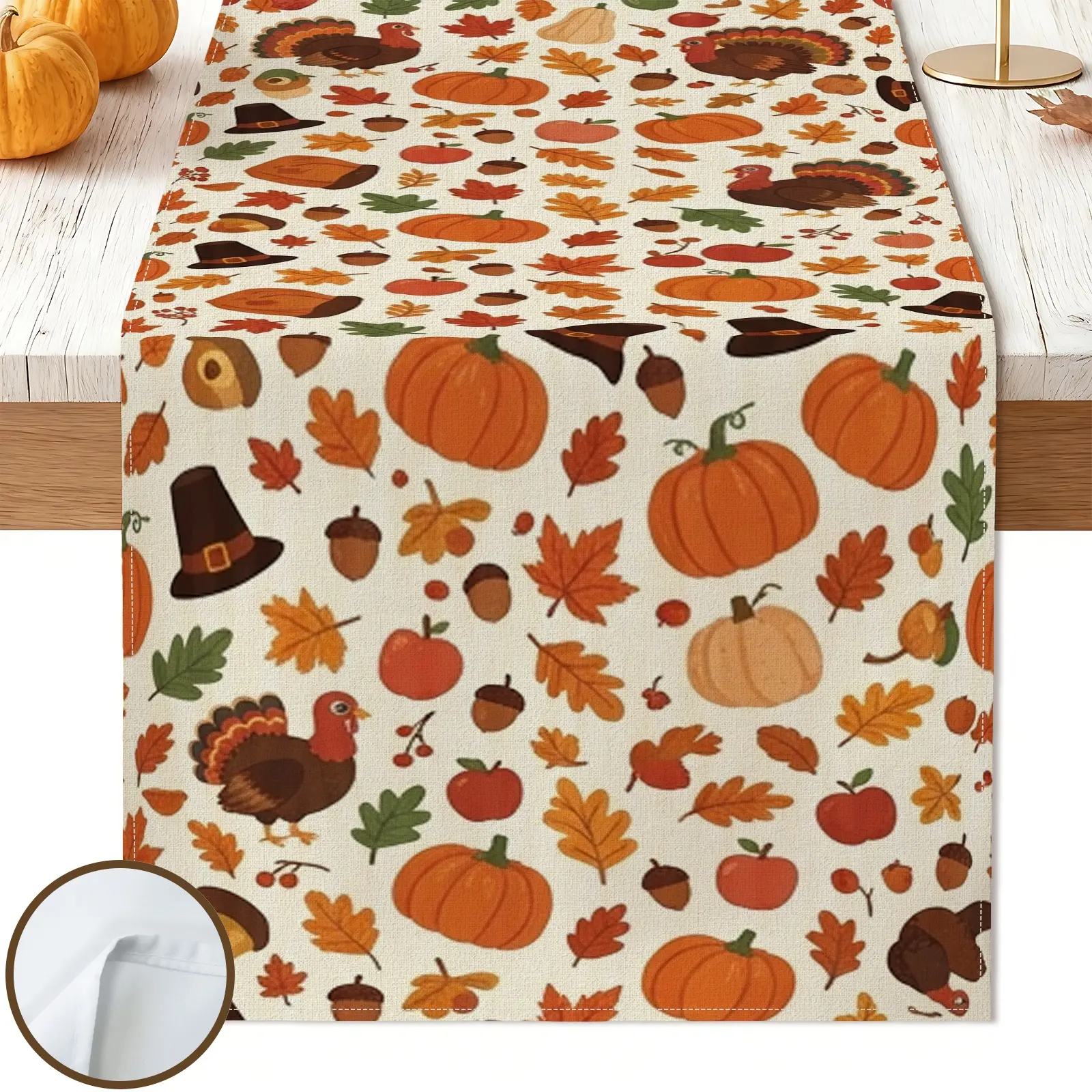 1pc Pumpkin Turkey Maple Leaf Table Runner, Rustic Fall Style, Printed Pattern with Seasonal Graphics, for Dining Table Kitchen Decor Home Decor Thanksgiving Dinner