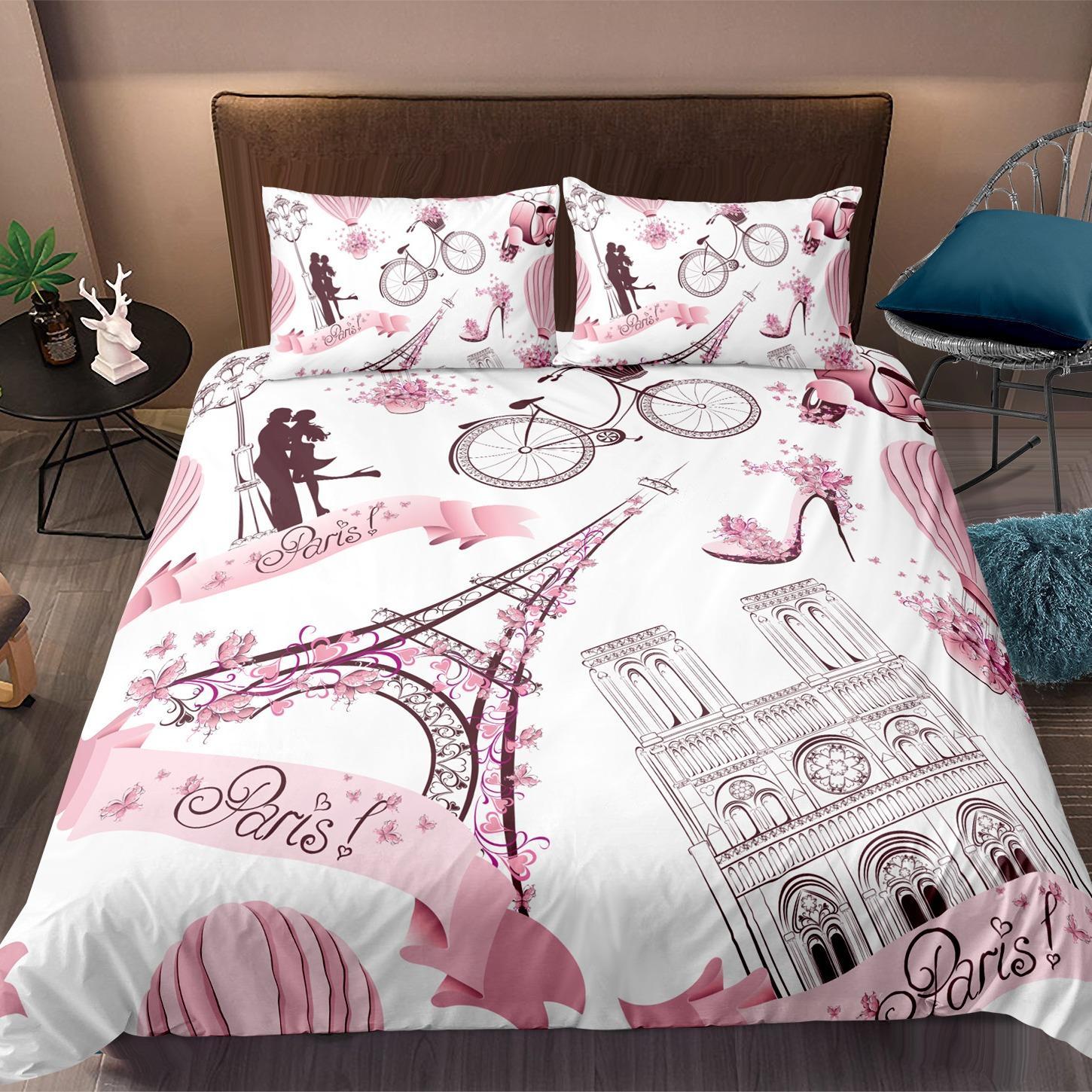 Eiffel Tower Pattern Bedding Set, 1 Count Quilt Cover & 1/2 Counts Pillowcase without Filler, Comfortable Decorative Bedding Set for Home Bedroom, Soft Bedding Sets