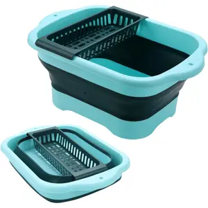 Foldable washbasin with drain plug and portable sink, foldable bucket with sink, suitable for station camping/camping/RV/kitchen