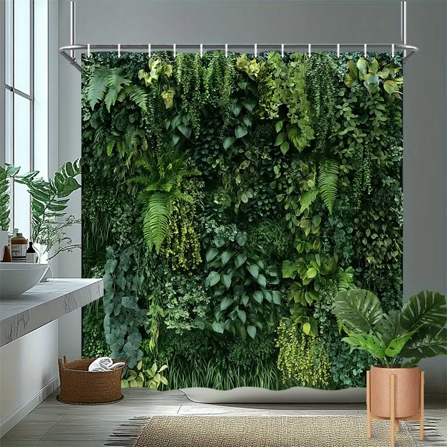 1 Vertical Garden Shower Curtain with Thick Ferns, Ivy and Leafy Plants - Plump Green Bathroom with 12 Hooks, Housewarming Gifts, Home Spa Decor, Nature Inspired Decor, High Quality Printing, Plant Themed Home Decor, Home Decorator, Forest Shower Curtain