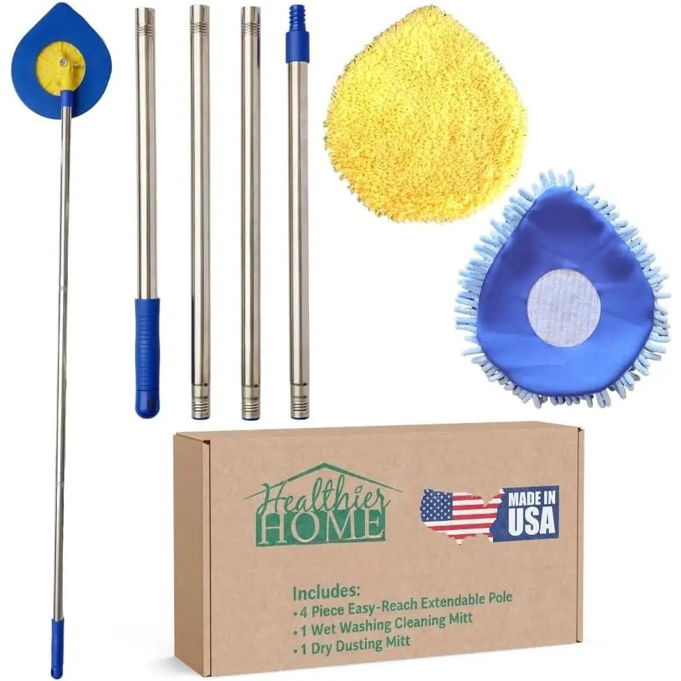 CHOMP Long Handle Wall Cleaner, 5 Minute CleanWalls Extendable Wall Washer, Ceiling Cleaner, Baseboard Duster, Telescoping Dry Dust and Wet Wash Cleaning Mop with Washable Microfiber Pad